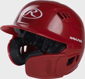 Rawlings R16 batting helmet with a jaw guard